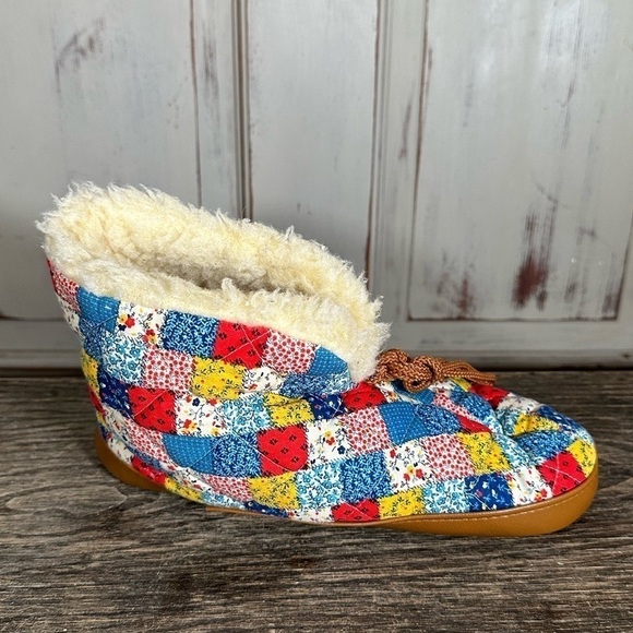 Vintage 80s 90s quilted plaid energy boots slippers booties Grandmacore Granny - Picture 4 of 10